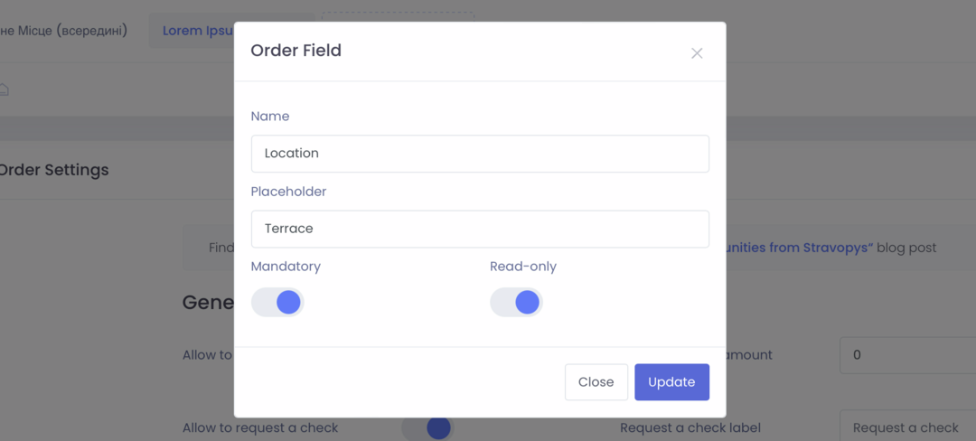 Example of setting the "Location" field