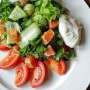 Salad of Green Leaves, Salmon and Poached Egg