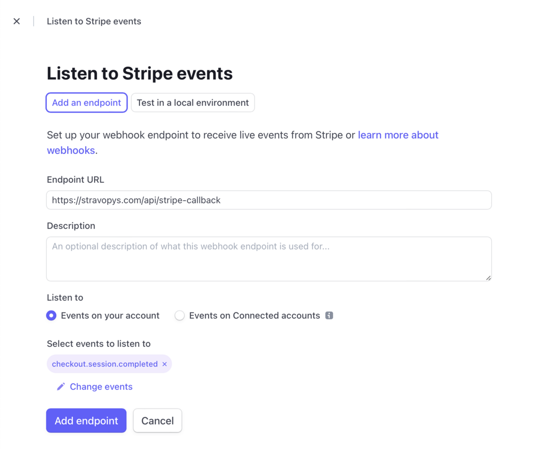 Stripe Webhook イベントの構成