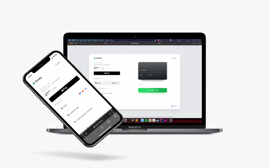Payment for an order via Apple Pay, Google Pay,  Mastercard and Visa using the Fondy payment system