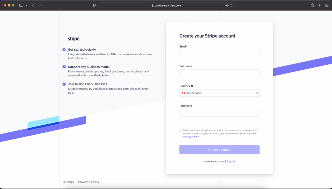 Stripe Registration From