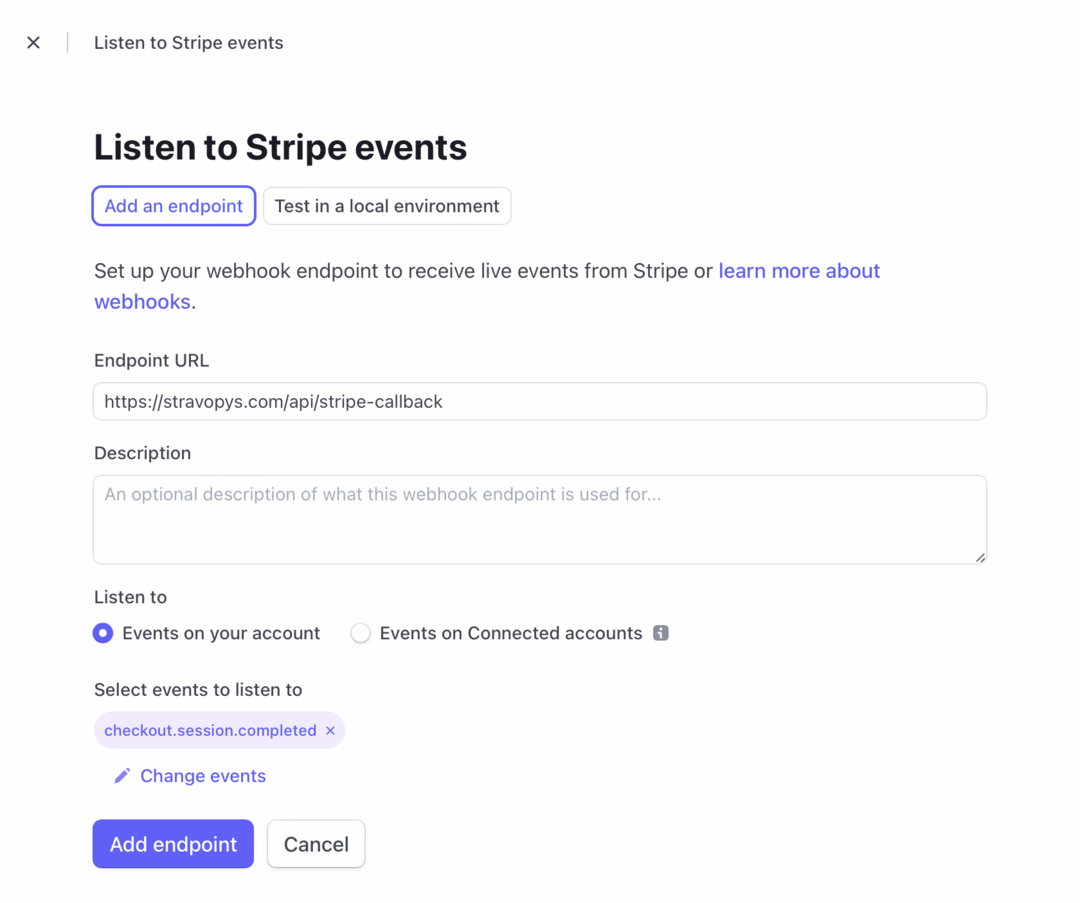 Configuració d'esdeveniments de Stripe Webhook