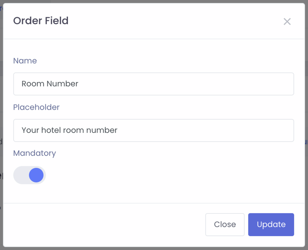 Order Field Dialog for Online Menu