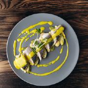 Seabass with marrow and mango sauce