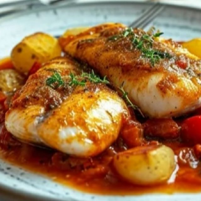 MERLUZA CON PATATAS Y TOMATE