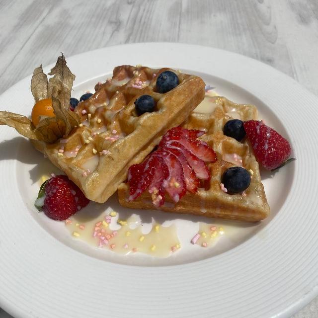 Homemade  waffles with fruits