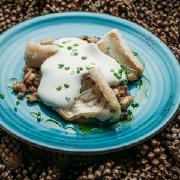 Судака филе на грибной подушке с трюфельным муссом