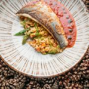 Сибаса филе с булгуром и томатным соусом