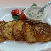 Deruny with mushrooms sauce
